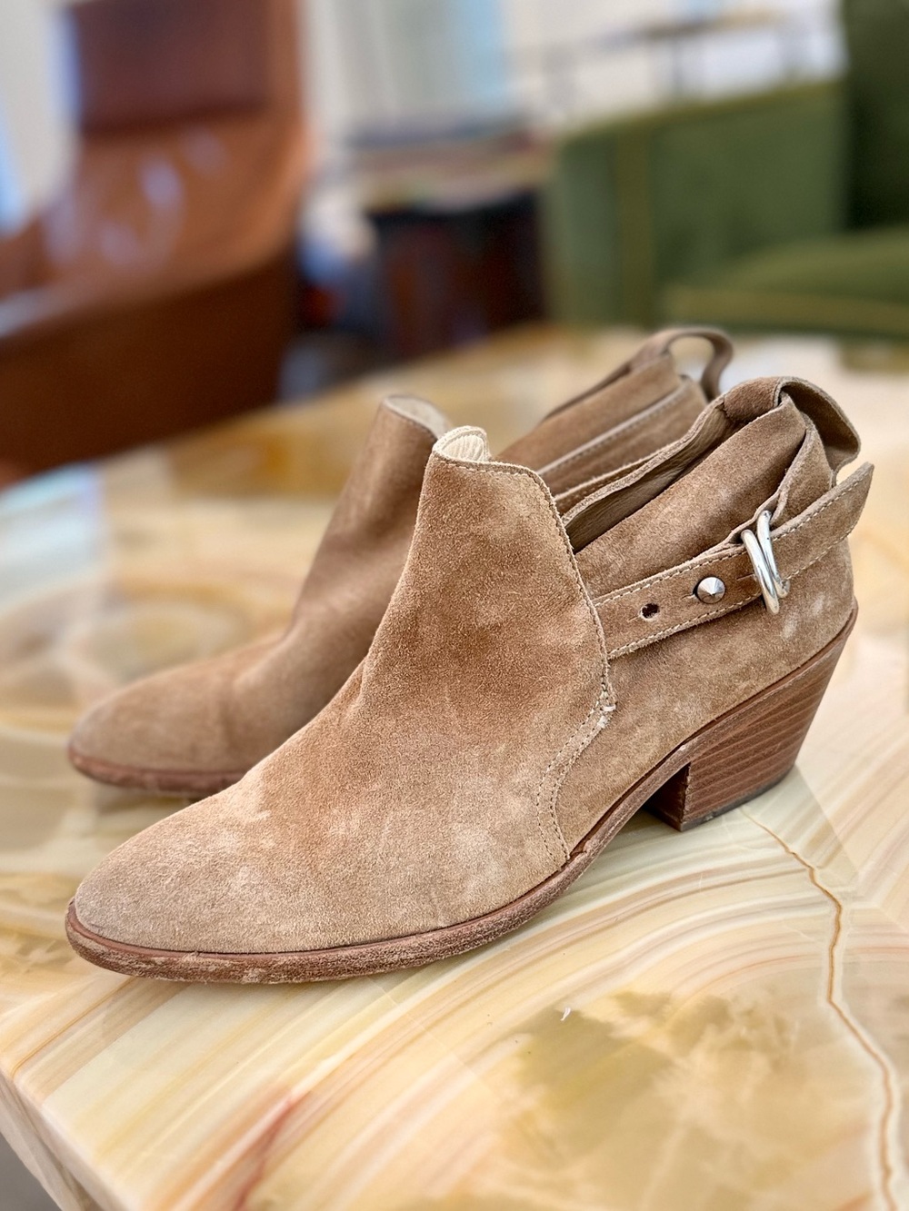 Rag and Bone - Suede Ankle Bootie in Taupe / Camel